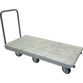 Non-Nesting Flatbed with Plain Handle & 6 Poly Wheels, 60" x 34", 2700 lb Capacity