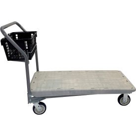 Nestable Flatbed with Hand Basket Handle & Poly Wheels, 48" x 27", 2000 lb Capacity
