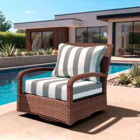 Deep Seat Cushion, Fiber Back, Foam Seat, Olefin Gray, White Stripe Fabric