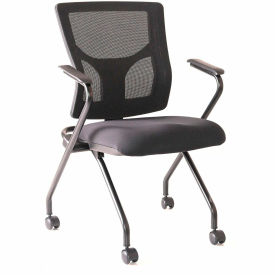 Conjure Mesh Training Chairs with Fixed Arms, Fabric, Black, Pkg Qty 2