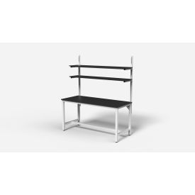 Lab Workbench with 2 Shelves, Phenolic Top, 72" x 30", White