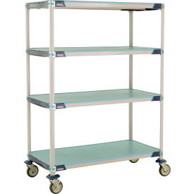 Plastic Shelving Mobile Cart, Solid Shelves, 49-3/4"L x 26-5/16"W x 67-5/16"H, Blue