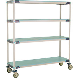 Plastic Shelving Mobile Cart, Solid Shelves, 61-3/4"L x 20-5/16"W x 67-5/16"H, Blue