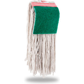 Commercial #24 Wet Mop Head with Scrub Pad - Cut End Brick, White, 12/Pack