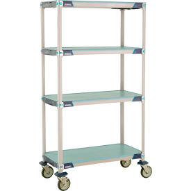 Plastic Shelving Mobile Cart, Solid Shelves, 37-3/4"L x 20-5/16"W x 67-5/16"H, Blue