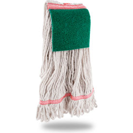 Commercial Large Cotton Looped-End Wet Mop Head w/ Scrub Pad Brick, White, 12/Pack