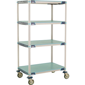 Plastic Shelving Mobile Cart, Solid Shelves, 37-3/4"L x 26-5/16"W x 67-5/16"H, Blue