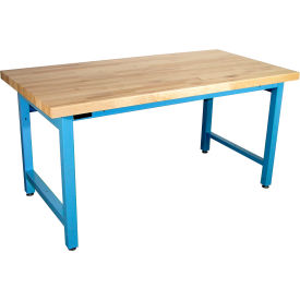 Adjustable Height Heavy Duty Workbench, Maple Butcher Block, Eased Edge, 60"W x 36"D, Blue