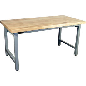Adjustable Height Heavy Duty Workbench, Maple Butcher Block, Eased Edge, 60"W x 30"D, Gray