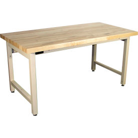 Adjustable Height Heavy Duty Workbench, Maple Butcher Block, Eased Edge, 72"W x 30"D, Beige
