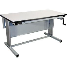 Hand Crank Adjustable Height Workbench with ESD Laminate, Ergo Legs, 72"W x 30"D, Gray