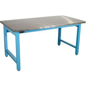 Mobile Workbench with Stainless Steel Top, Square Edge, 72"W x 30"D, Light Blue Frame