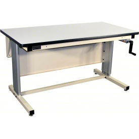 Hand Crank Adjustable Height Workbench with ESD Laminate, Ergo Legs, 60"W x 30"D, Beige