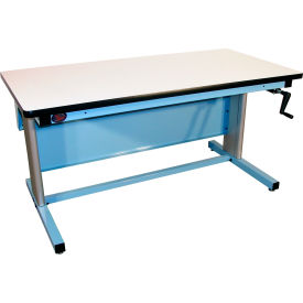 Hand Crank Adjustable Height Workbench with ESD Laminate, Ergo Legs, 60"W x 30"D, Blue