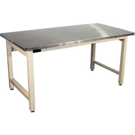 Mobile Workbench with Stainless Steel Top, Square Edge, 60"W x 36"D, Light Beige Frame