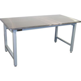 Mobile Workbench with Stainless Steel Top, Square Edge, 60"W x 36"D, Light Gray Frame