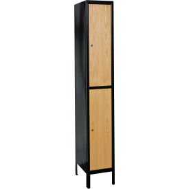 2-Tier Metal-Wood Hybrid Locker, 12"W x 18"D x 78", 708 Midnight Ebony, Unassembled