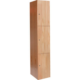 3-Tier All-Wood Club Locker, 12"W x 18"D x 72"H, Natural Red Oak, Assembled