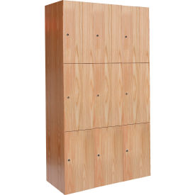 3-Tier All-Wood Club Locker, 36"W x 18"D x 72"H, Natural Red Oak, Assembled