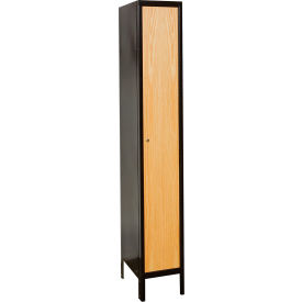 1-Tier Metal-Wood Hybrid Locker, 15"W x 18"D x 78", 708 Midnight Ebony, Assembled