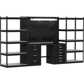 Fort Knox Open Storage Modular Workbench System, 168"W x 24"D, Steel Top