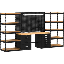 Fort Knox Open Storage Modular Workbench System, 168"W x 24"D, Wood Top