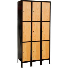 3-Tier Metal-Wood Hybrid Locker, 36"W x 18"D x 78", 708 Midnight Ebony, Assembled