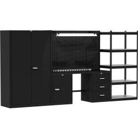 Fort Knox Mixed Storage Modular Workbench System, 132"W x 24"D, Steel Top