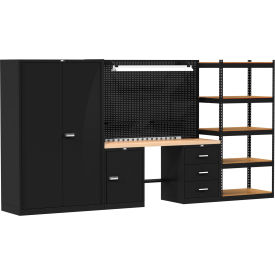 Fort Knox Mixed Storage Modular Workbench System, 132"W x 24"D, Wood Top