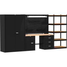 Fort Knox Mixed Storage Modular Workbench System, 168"W x 24"D, Wood Top