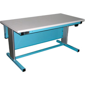 Electric Height Adj. Workbench, Rolled Edge ESD Laminate Top, 72"W x 30"D, Blue