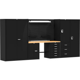 Fort Knox Secure Storage Modular Workbench System, 168"W x 24"D, Wood Top