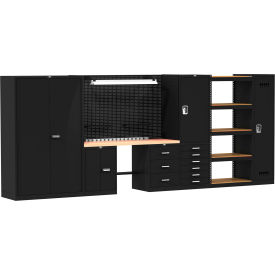 Complete Modular Workbench System, 210"W x 24"D, Wood Top