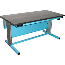 Electric Height Adj. Workbench, Stainless Steel Top, 60"W x 30"D, Light Blue Frame