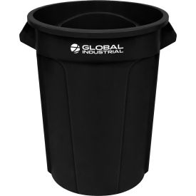 Plastic Round Trash Can, 32 Gallon, Black