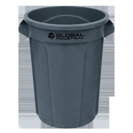 Plastic Round Trash Can, 55 Gallon, Gray