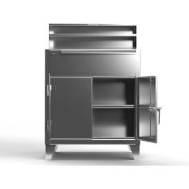 Strong Hold® Cabinet Shop Desk with Riser & Drawer, 36''W x 28''D, Stainless Steel