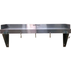Stainless Steel Janitorial Shelf with 2 Mop Holders & 3 Hooks, 24"W x 8"D x 9-1/2"H, Silver