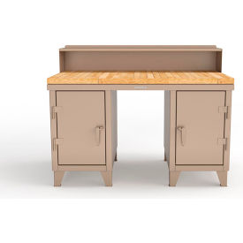 Double Pedestal Shop Desk with Riser & Drawer, 60''W x 36''D, Beige