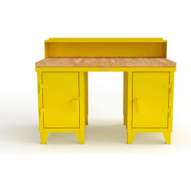 Double Pedestal Shop Desk with Riser & Drawer, 60''W x 36''D, Yellow