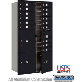 3700 4C Horizontal Mailbox, 15 Doors, 3 Parcel Lockers, Front Loading, Black