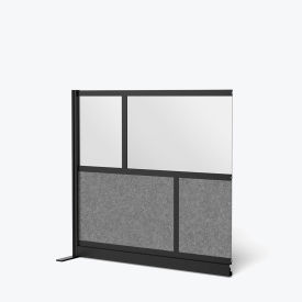 Modular Wall Room Divider, Frosted Acrylic, 53"W x 48"H, Add-On, Black/Gray