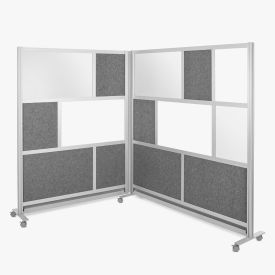 Modular Wall Bundle with 2 Walls, Hinge & Casters, 70"W x 70"H, Silver/Gray