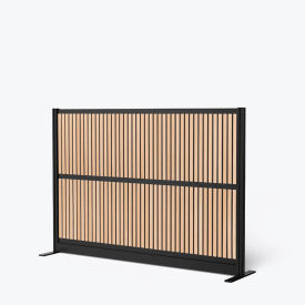 Modular Room Divider Wall, Wood Slats, 70"W x 48"H, Brown/Black