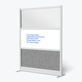 Modular Wall Room Divider, Frosted Window with Whiteboard, 53"W x 70"H, Starter, Silver/Gray
