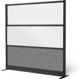 Modular Wall Room Divider, Frosted Window with Whiteboard, 70"W x 70"H, Starter, Black/Gray