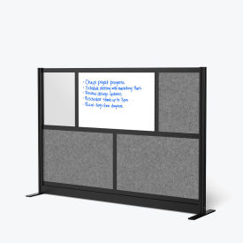 Modular Wall Room Divider, Frosted Acrylic with Whiteboard, 70"W x 48"H, Starter, Black/Gray