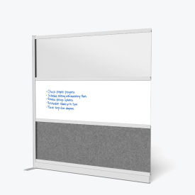 Modular Wall Room Divider, Frosted Acrylic with Whiteboard, 70"W x 70"H, Add-On, Silver/Gray