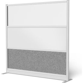 Modular Wall Room Divider, Frosted Window with Whiteboard, 70"W x 70"H, Starter, Silver/Gray