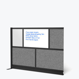 Modular Wall Room Divider, Frosted Acrylic with Whiteboard, 53"W x 70"H, Add-On, Black/Gray
